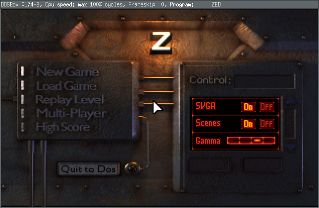 The main title screen